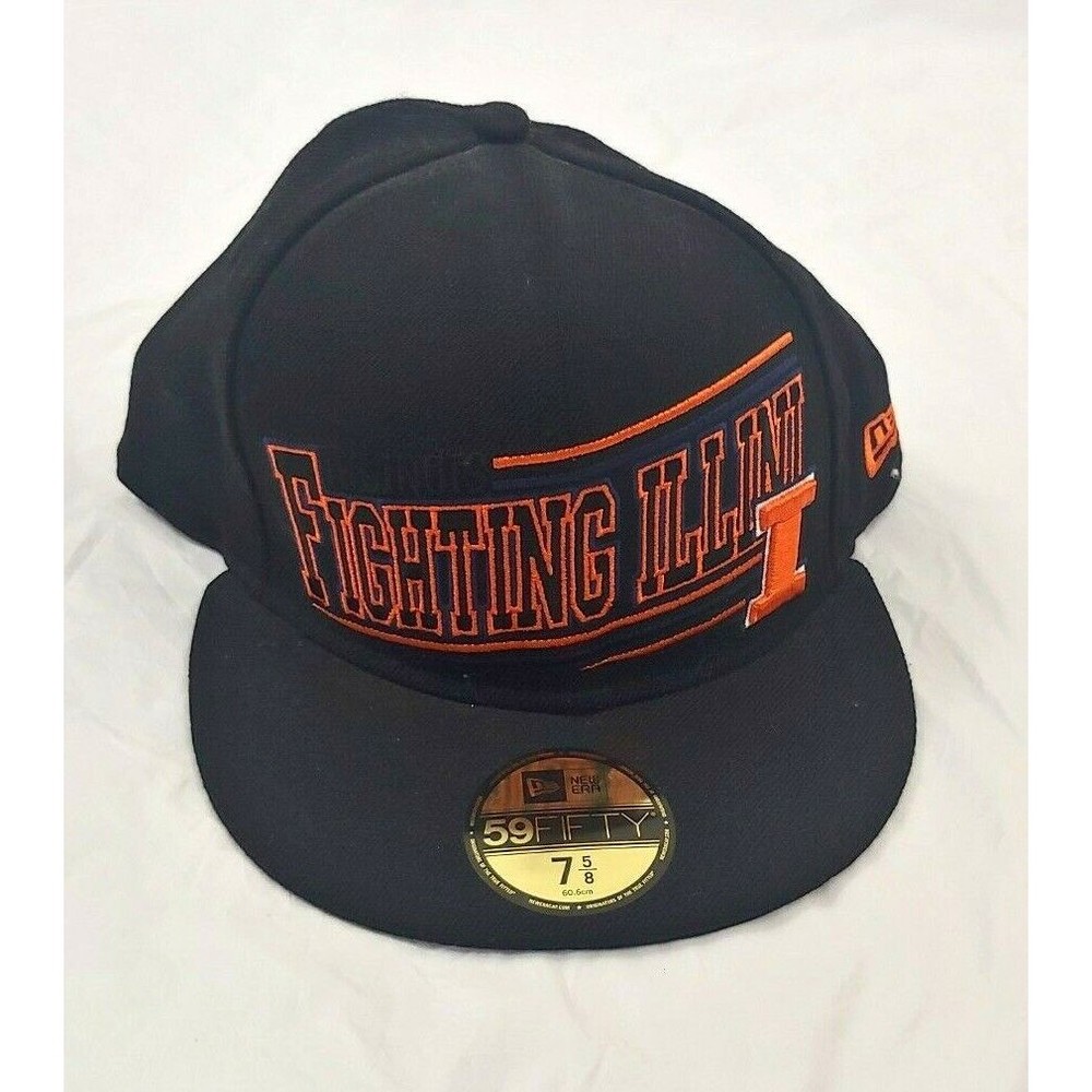 Fighting Illini Illinois Hat New Era 59 Fifty 7 5/8 Black Orange